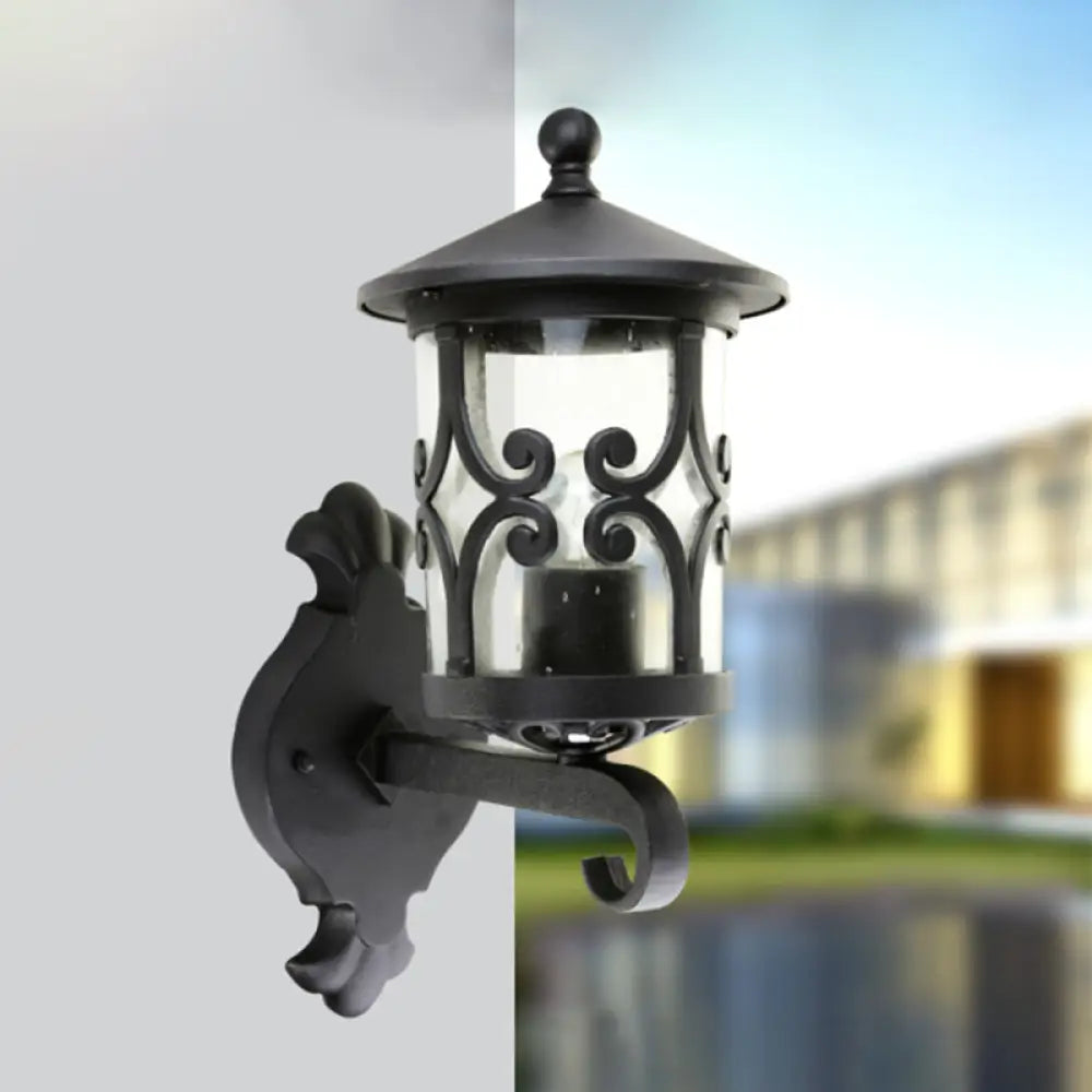 Retro Black Glass Wall Sconce With Single Bulb For Courtyard Lighting