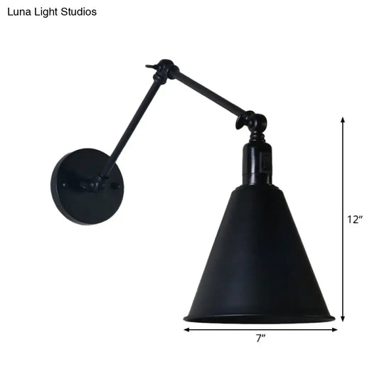 Retro Black Iron Wall Lamp With Adjustable Arm - Single-Bulb Mount Light Fixture