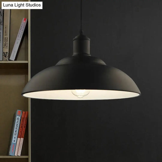 Retro Metal Hanging Lamp With Bowl Shade - Black Finish Ceiling Light For Living Room