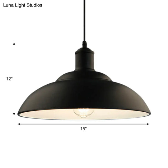 Retro Black Metal Hanging Lamp With Bowl Shade - Stylish Ceiling Light For Living Room