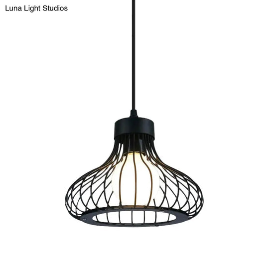 Retro Black Metal Pendant Light With Wire Cage: Ideal Kitchen Lighting