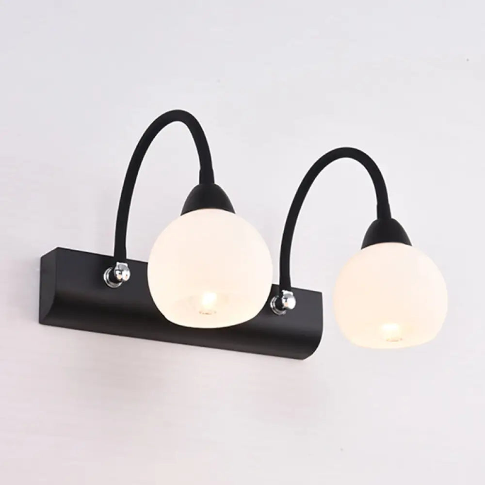 Retro Black Opaline Glass Wall Sconce: Ball Mounted Vanity Light For Bathroom 2 / Globe