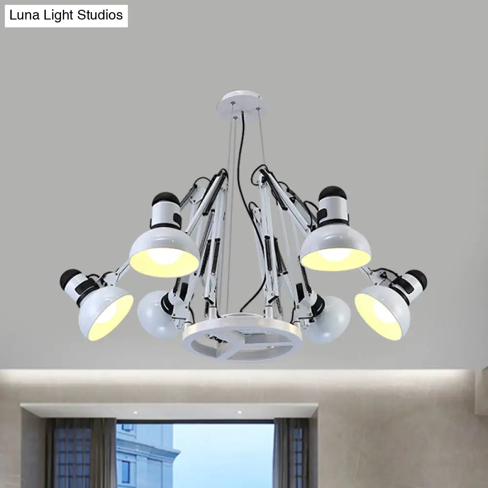 Retro Black/White Dome Pendant Chandelier With Adjustable Arm - 6 Lights Spider Design