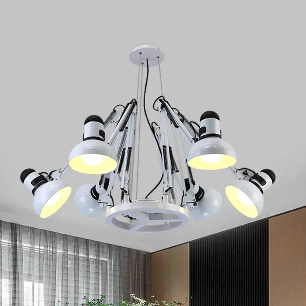 Retro Black/White Dome Pendant Chandelier With Adjustable Arm - 6 Lights Spider Design White