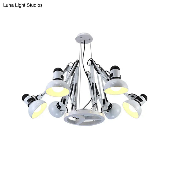 6-Light Dome Pendant Lighting - Retro Black/White Metallic Chandelier With Adjustable Arm