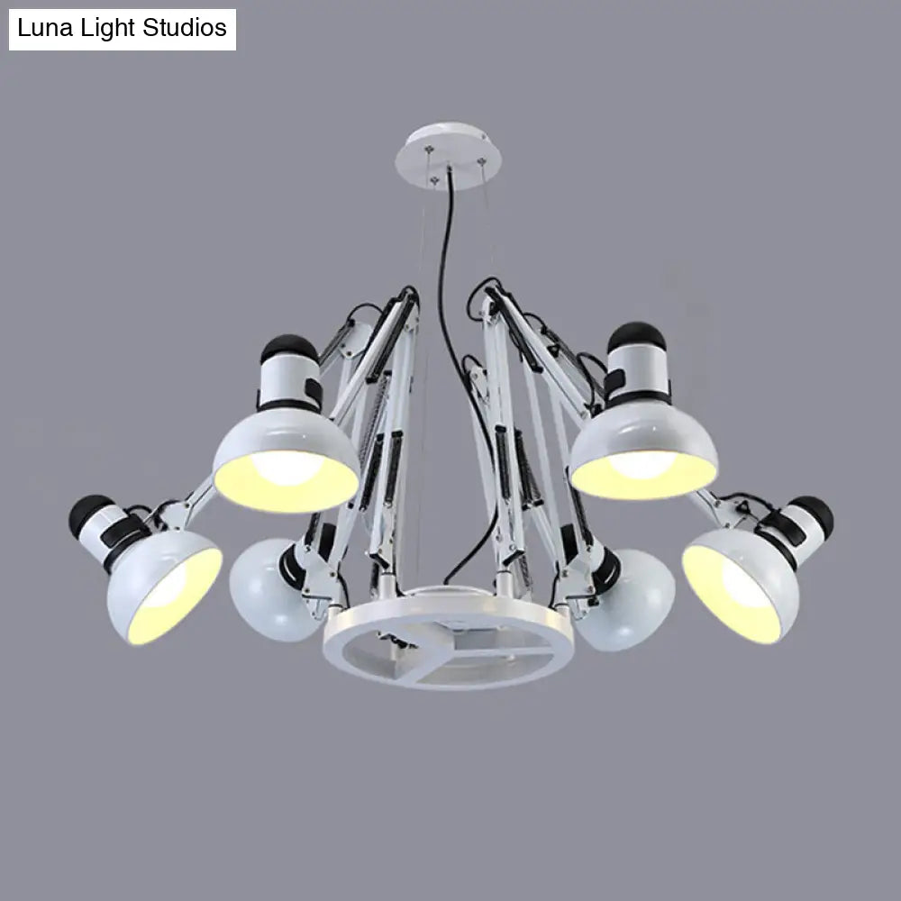 Retro Black/White Dome Pendant Chandelier With Adjustable Arm - 6 Lights Spider Design