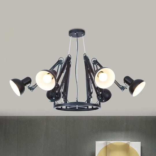 Retro Black/White Dome Pendant Chandelier With Adjustable Arm - 6 Lights Spider Design Black