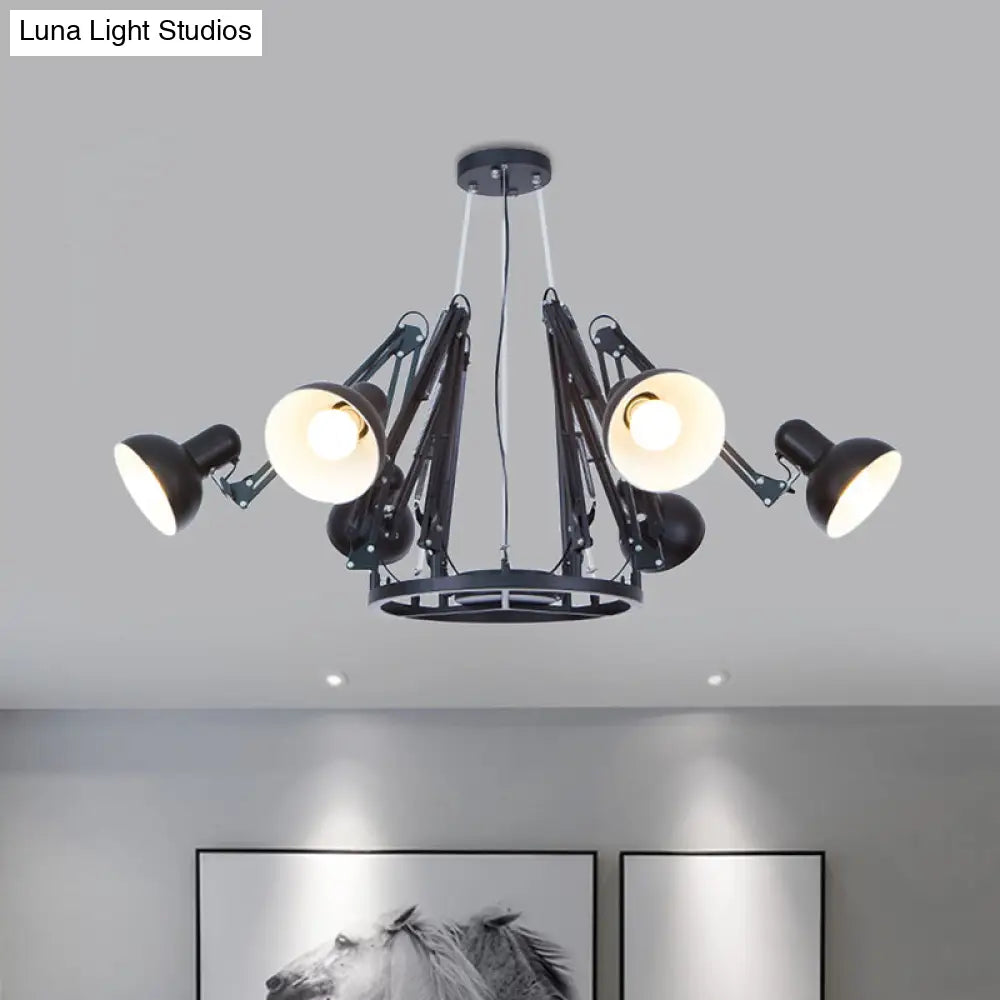 Retro Black/White Dome Pendant Chandelier With Adjustable Arm - 6 Lights Spider Design