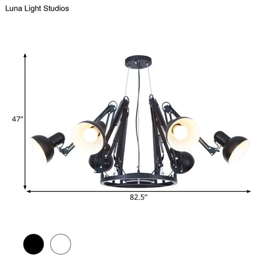 Retro Black/White Dome Pendant Chandelier With Adjustable Arm - 6 Lights Spider Design