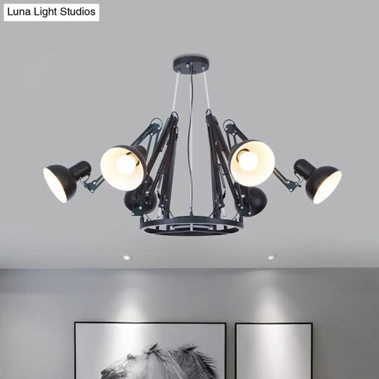 6-Light Dome Pendant Lighting - Retro Black/White Metallic Chandelier With Adjustable Arm