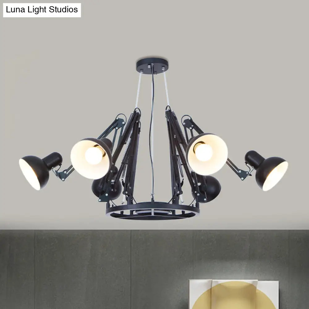 6-Light Dome Pendant Lighting - Retro Black/White Metallic Chandelier With Adjustable Arm Black