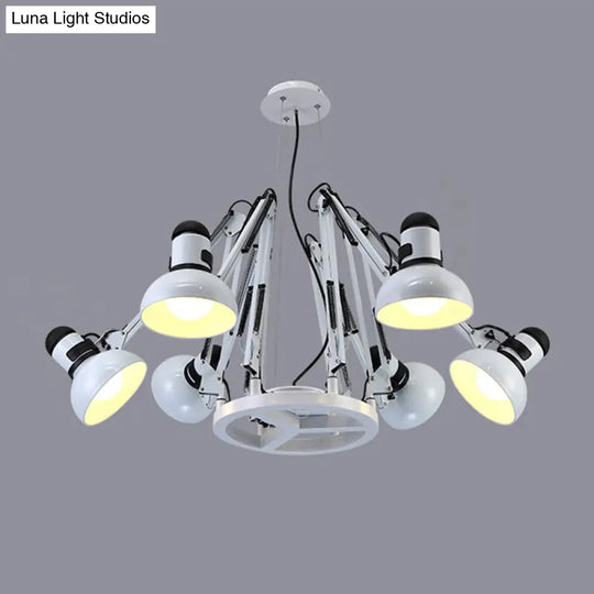 6-Light Dome Pendant Lighting - Retro Black/White Metallic Chandelier With Adjustable Arm