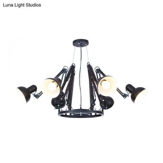 6-Light Dome Pendant Lighting - Retro Black/White Metallic Chandelier With Adjustable Arm