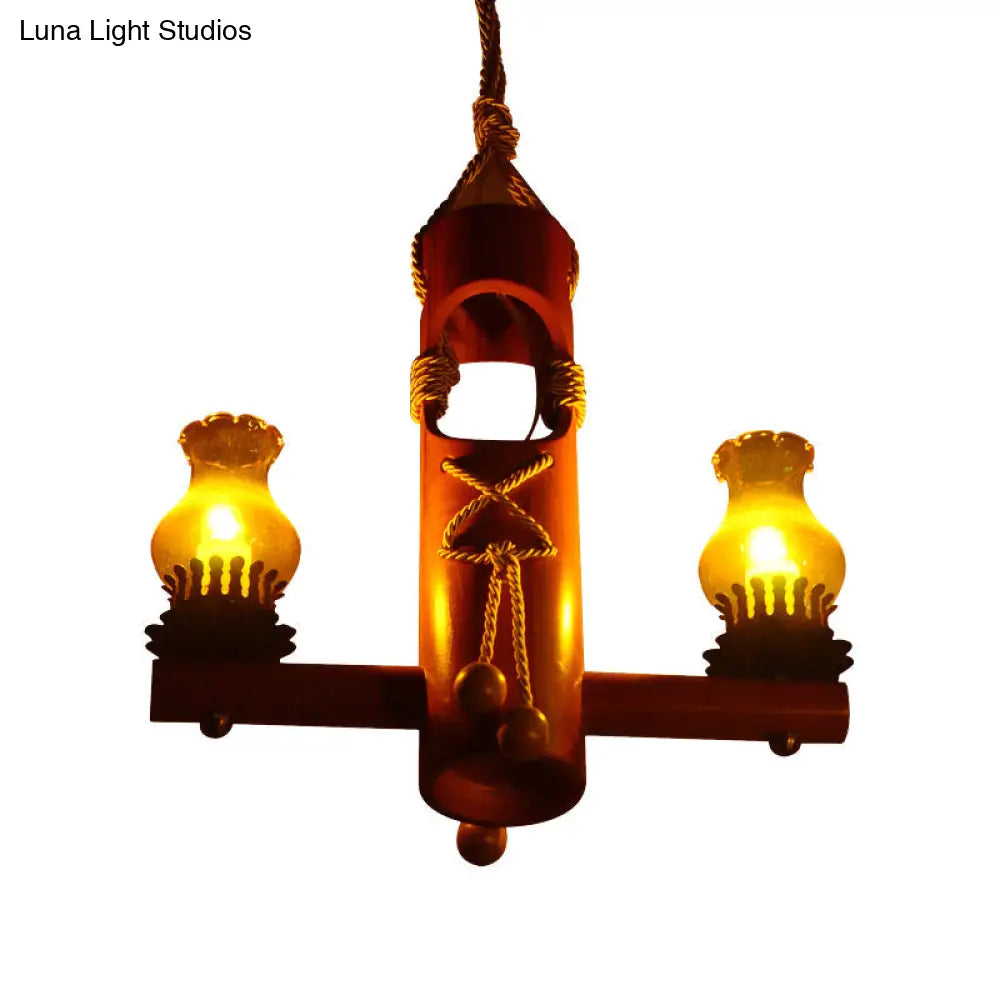 Retro Black Yellow Glass Pendant Lighting For Bar Bistro - 3-Light Kerosene Island Light