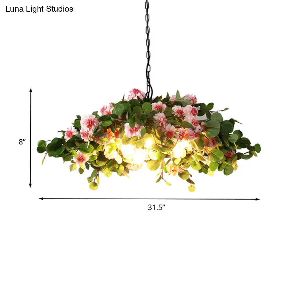 Retro Blossom Metal Chandelier - Green Led Ceiling Lamp 3 Lights Restaurant Lighting Sizes: