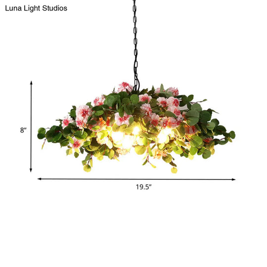 Retro Blossom Metal Chandelier - Green Led Ceiling Lamp 3 Lights Restaurant Lighting Sizes: