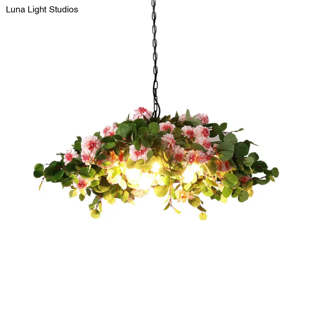 Retro Blossom Metal Chandelier - Green Led Ceiling Lamp 3 Lights Restaurant Lighting Sizes: