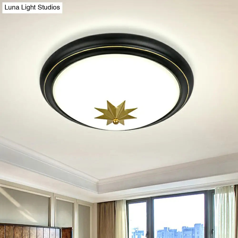 Retro Bowl Led Flush Mount Ceiling Light With Opal Glass - Ideal For Corridor Lighting Black / Small