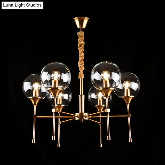 Retro Brass Burst Suspension Lamp - 6 Head Clear Glass Chandelier For Dining Table