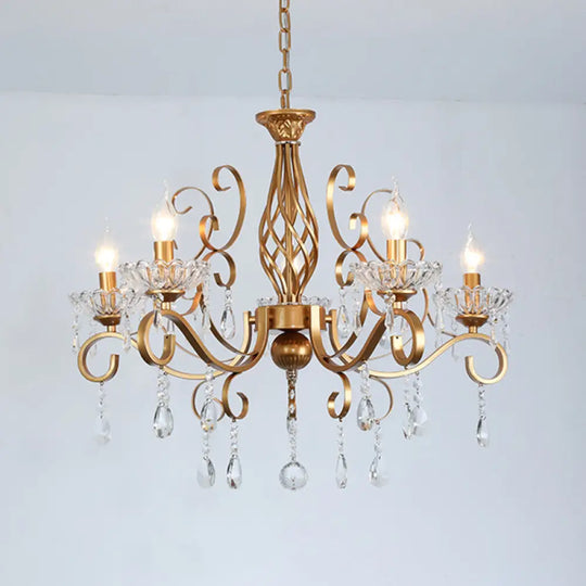 Retro Brass Candle Chandelier: Swirled Arm Pendant Lamp For Living Room With A Metallic Finish 5 /