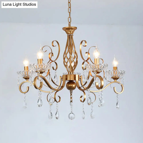 Retro Brass Candle Chandelier: Swirled Arm Pendant Lamp For Living Room With A Metallic Finish