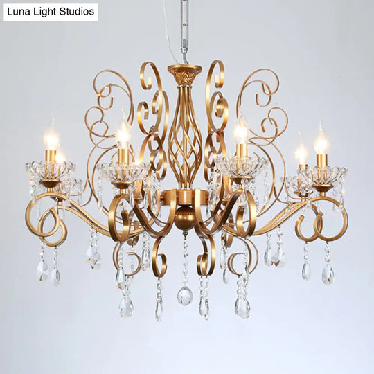 Retro Brass Candle Chandelier: Swirled Arm Pendant Lamp For Living Room With A Metallic Finish