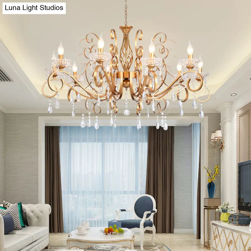 Retro Brass Candle Chandelier: Swirled Arm Pendant Lamp For Living Room With A Metallic Finish