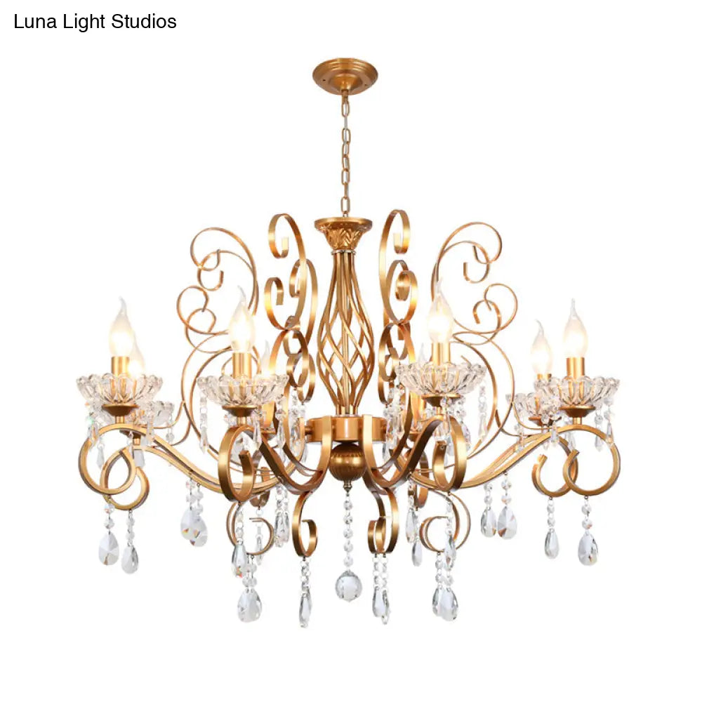 Retro Brass Candle Chandelier: Swirled Arm Pendant Lamp For Living Room With A Metallic Finish