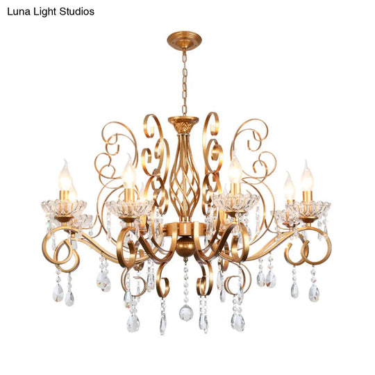 Retro Brass Candle Chandelier: Swirled Arm Pendant Lamp For Living Room With A Metallic Finish