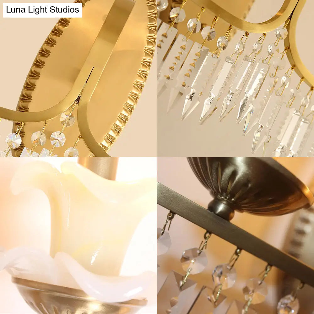 Retro Brass Candle Sconce Light Fixture With Crystal Accents - Wall Mounted Lighting (2 Lights)