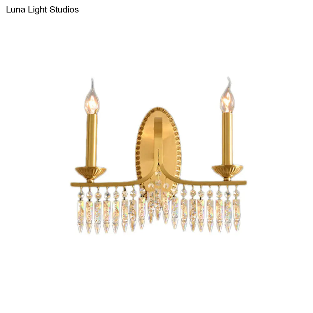 Retro Brass Candle Sconce Light Fixture With Crystal Accents - Wall Mounted Lighting (2 Lights)