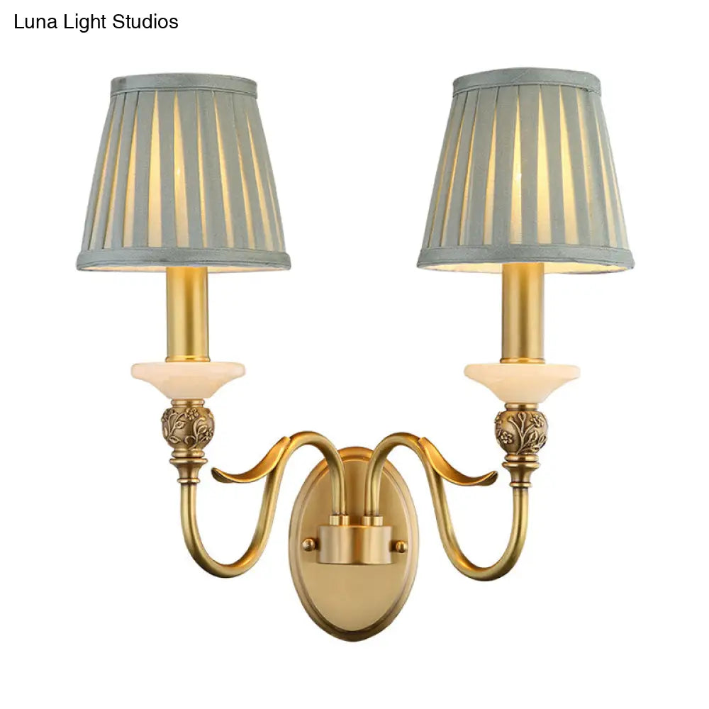 Retro Brass Finish Wall Light Sconce - 2 Heads Tapered Design For Living Room