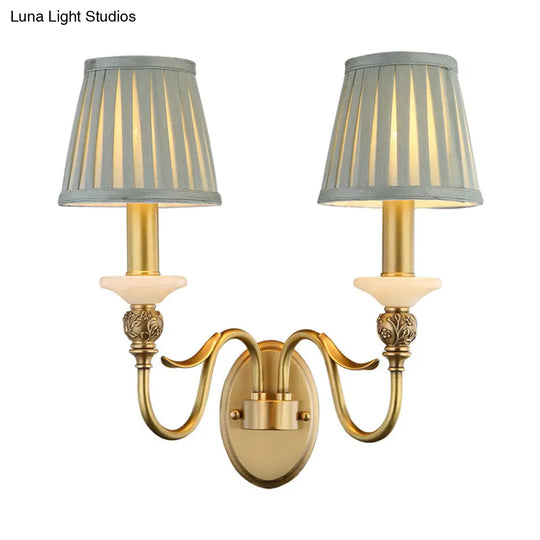 Retro Brass Finish Wall Light Sconce - 2 Heads Tapered Design For Living Room