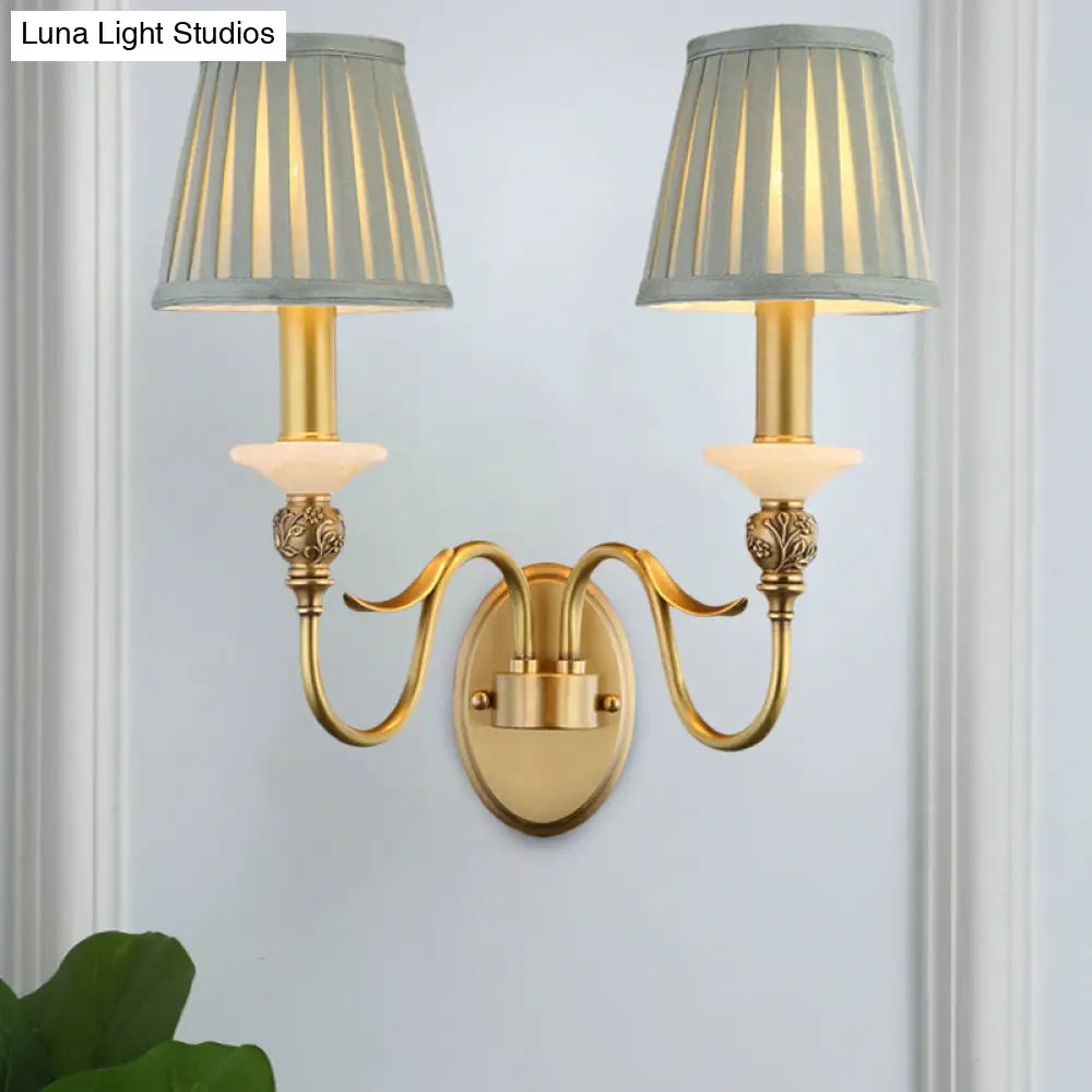 Retro Brass Finish Wall Light Sconce - 2 Heads Tapered Design For Living Room