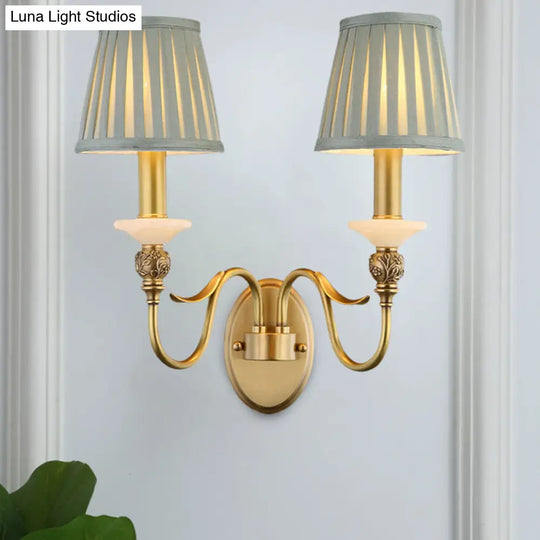 Retro Brass Finish Wall Light Sconce - 2 Heads Tapered Design For Living Room