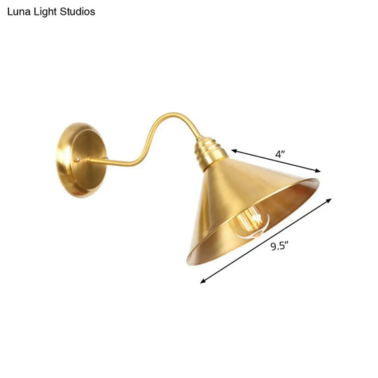 Retro Brass Gooseneck Wall Reading Lamp With 1-Light Metallic Finish And Assorted Shades