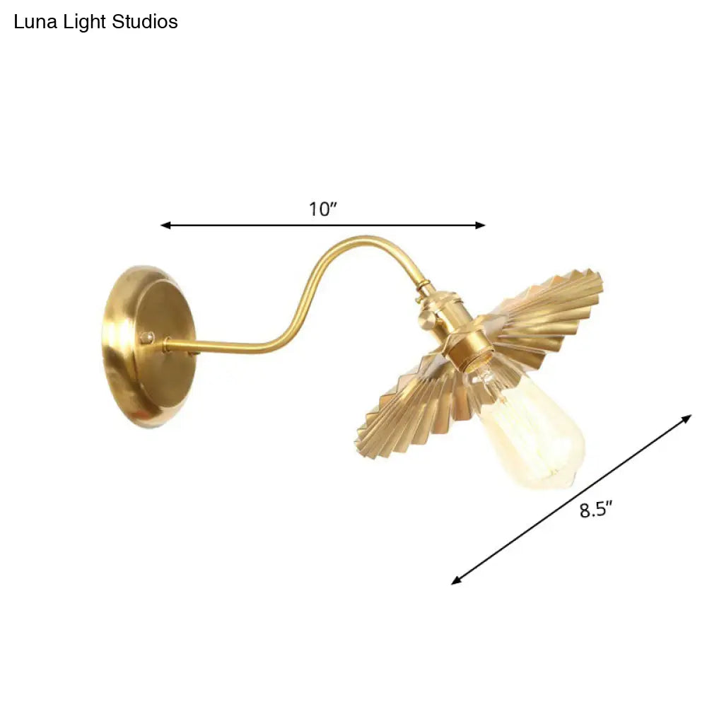 Retro Brass Gooseneck Wall Reading Lamp With 1-Light Metallic Finish And Assorted Shades