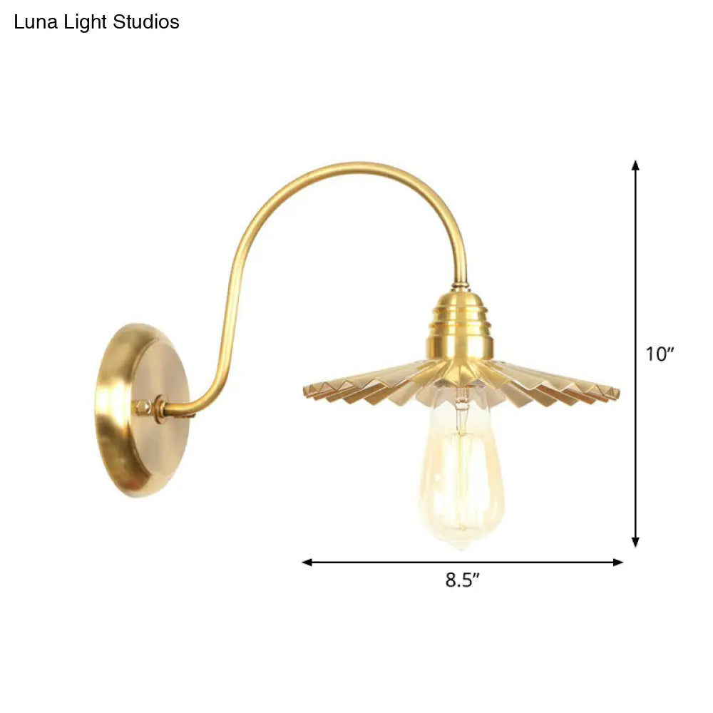 Retro Brass Gooseneck Wall Reading Lamp With 1-Light Metallic Finish And Assorted Shades