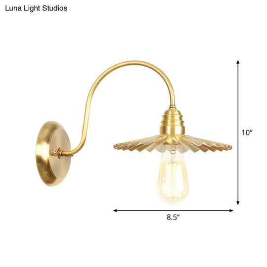 Retro Brass Gooseneck Wall Reading Lamp With 1-Light Metallic Finish And Assorted Shades