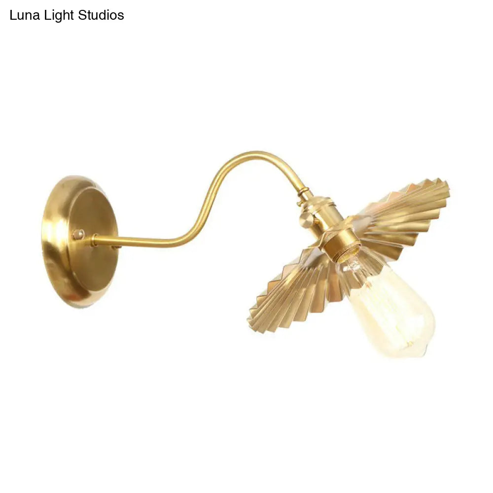 Retro Brass Gooseneck Wall Reading Lamp With 1-Light Metallic Finish And Assorted Shades