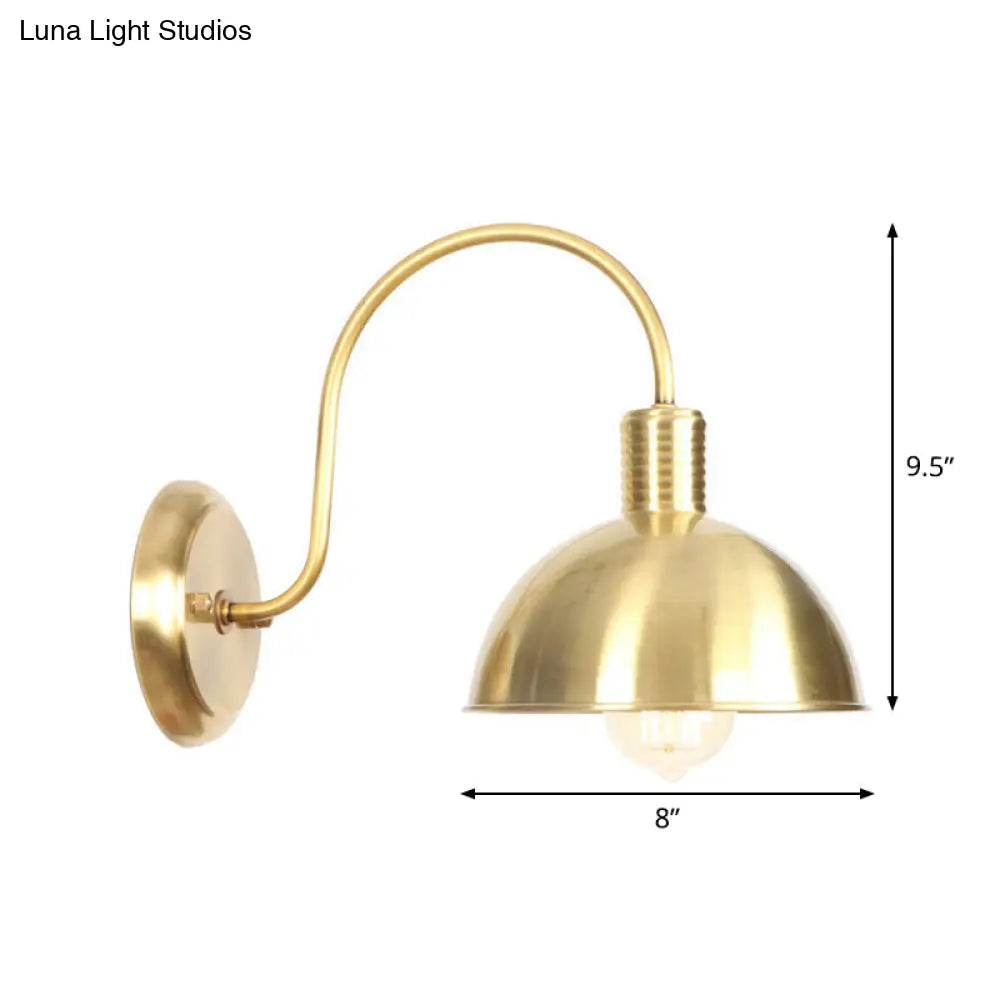 Retro Brass Gooseneck Wall Reading Lamp With 1-Light Metallic Finish And Assorted Shades