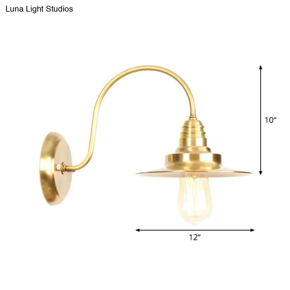 Retro Brass Gooseneck Wall Reading Lamp With 1-Light Metallic Finish And Assorted Shades