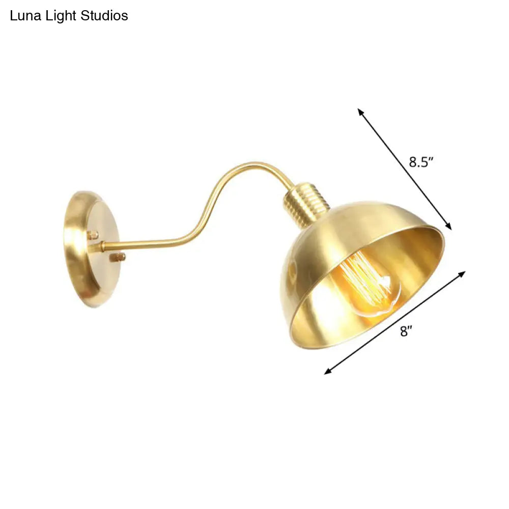 Retro Brass Gooseneck Wall Reading Lamp With 1-Light Metallic Finish And Assorted Shades