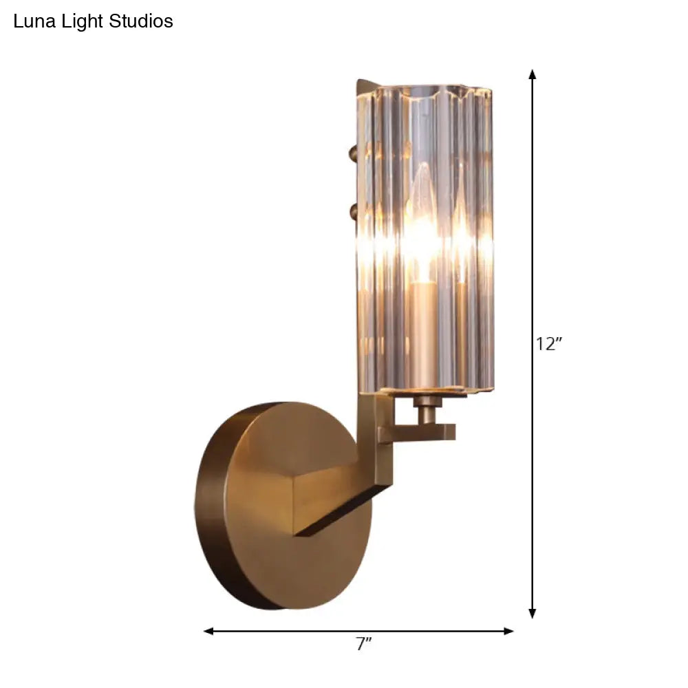 Retro Brass Wall Sconce With Crystal Shade - Stylish Hallway Lighting Fixture