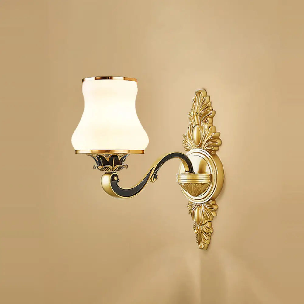 Retro Brass Wall Sconce With White Glass Jar Shade: Ideal For Living Room Lighting 1 /