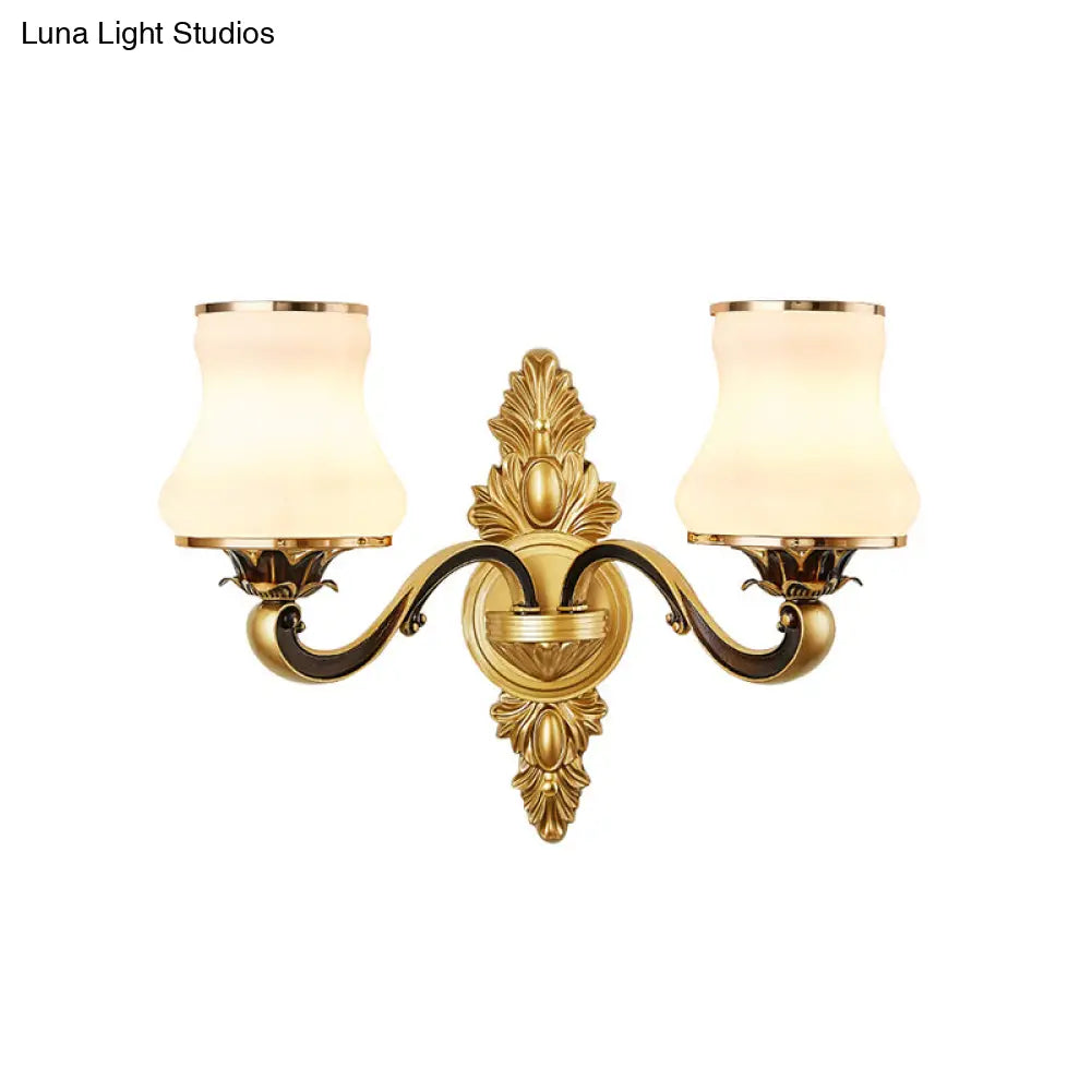 Retro Brass Wall Sconce With White Glass Jar Shade: Ideal For Living Room Lighting