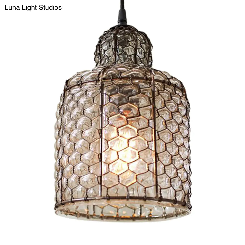 Retro Brown Glass Bell Hanging Light - Stylish 1-Head Ceiling Lamp For Living Room