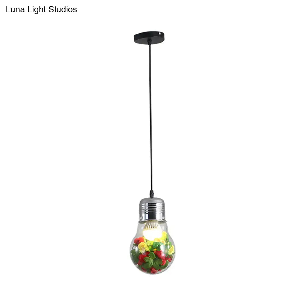 Retro Bulb Shaped Clear Glass Plant Pendant Ceiling Light With Head Suspension