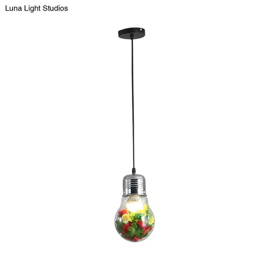 Retro Bulb Shaped Clear Glass Plant Pendant Ceiling Light With Head Suspension