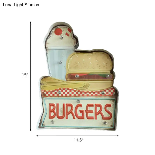 Retro Burger/Drinks Led Wall Night Lamp For Cinema Bar - Blue & Yellow/White Iron Lighting